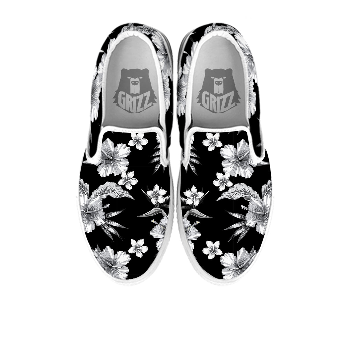 Frangipani White And Black Print Pattern White Slip On Shoes-grizzshop