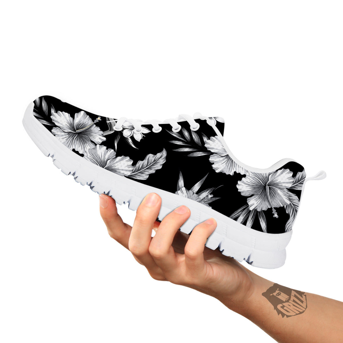 Frangipani White And Black Print Pattern White Sneaker-grizzshop