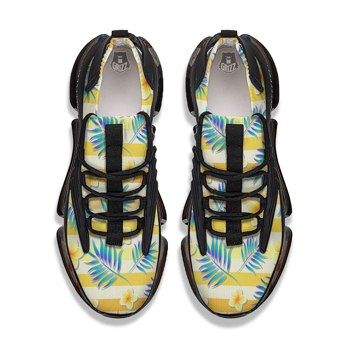 Frangipani Yellow Print Pattern Black Gym Shoes-grizzshop