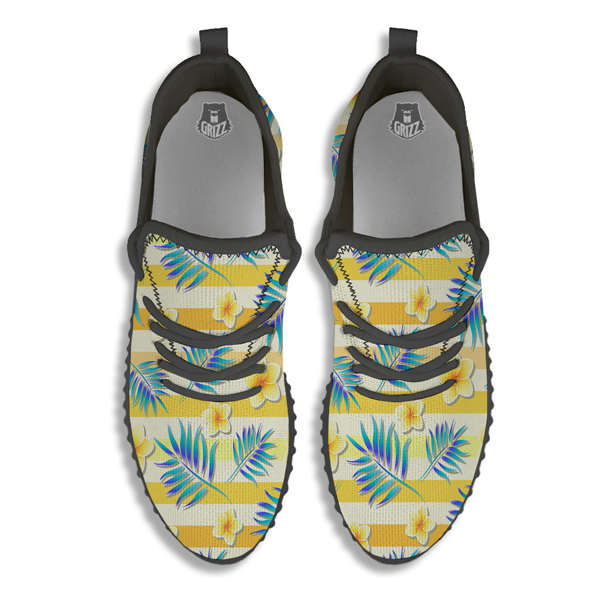 Frangipani Yellow Print Pattern Black Walking Shoes-grizzshop