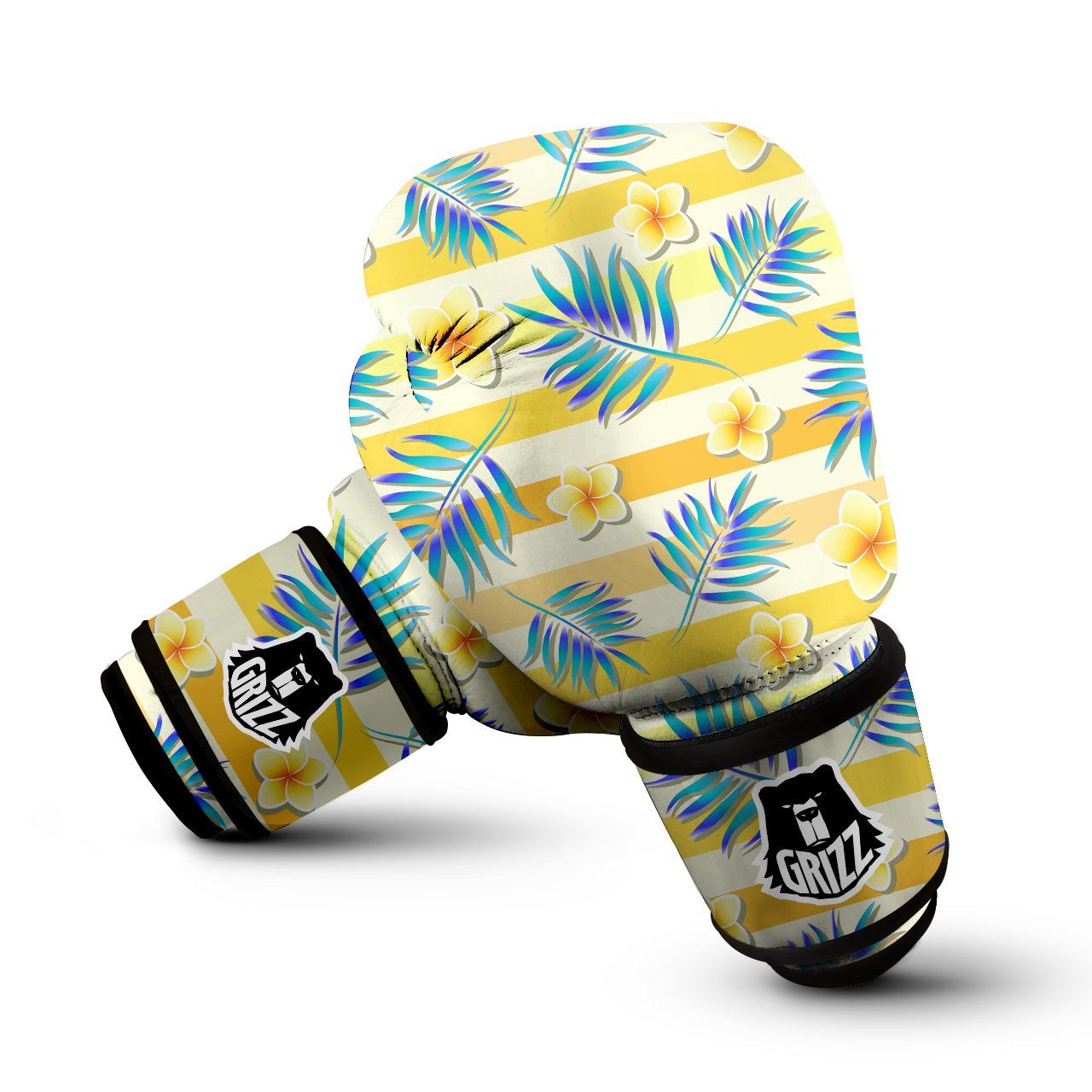Frangipani Yellow Print Pattern Boxing Gloves-grizzshop