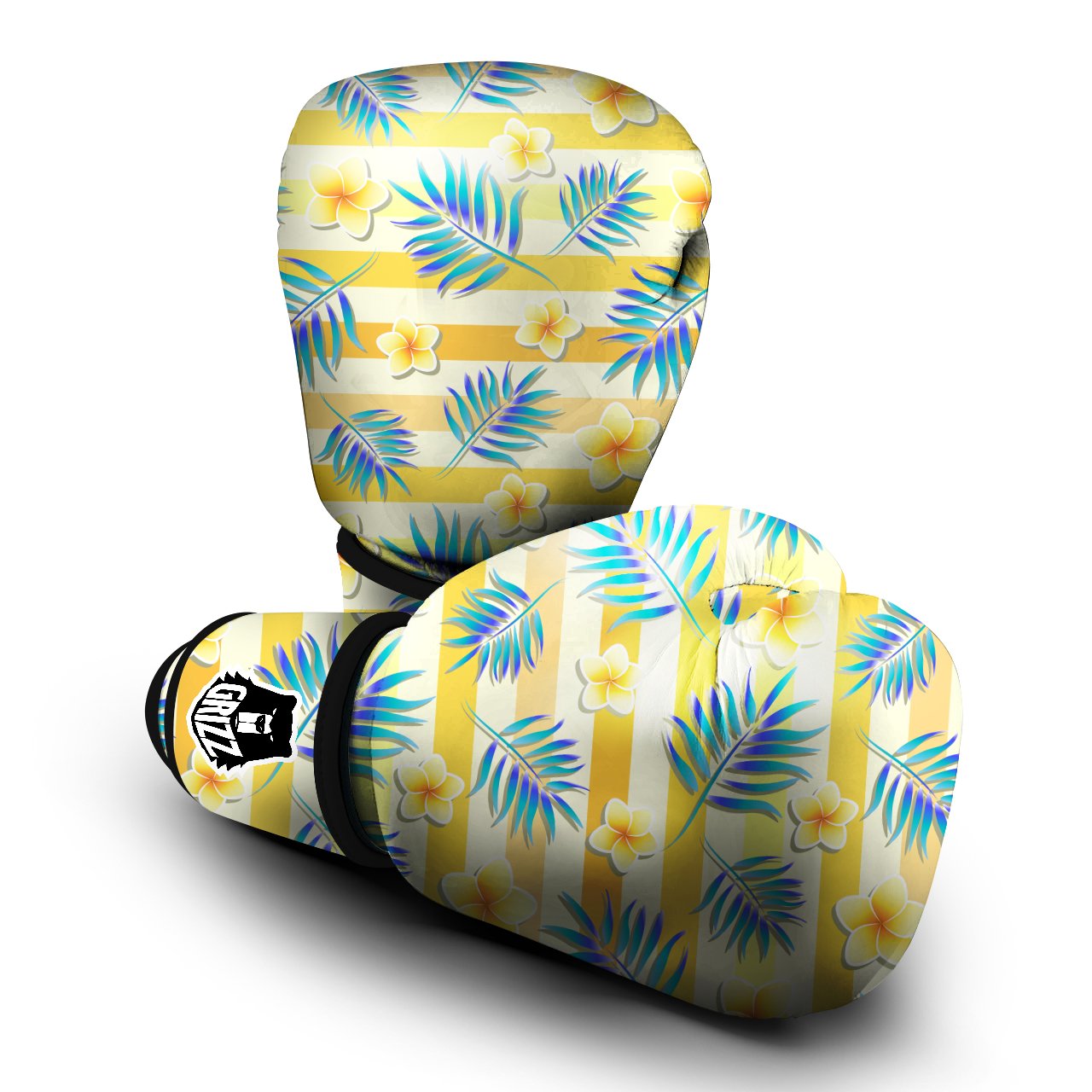 Frangipani Yellow Print Pattern Boxing Gloves-grizzshop