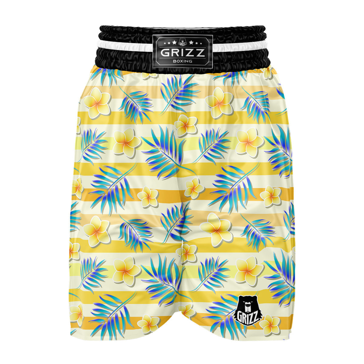Frangipani Yellow Print Pattern Boxing Shorts-grizzshop