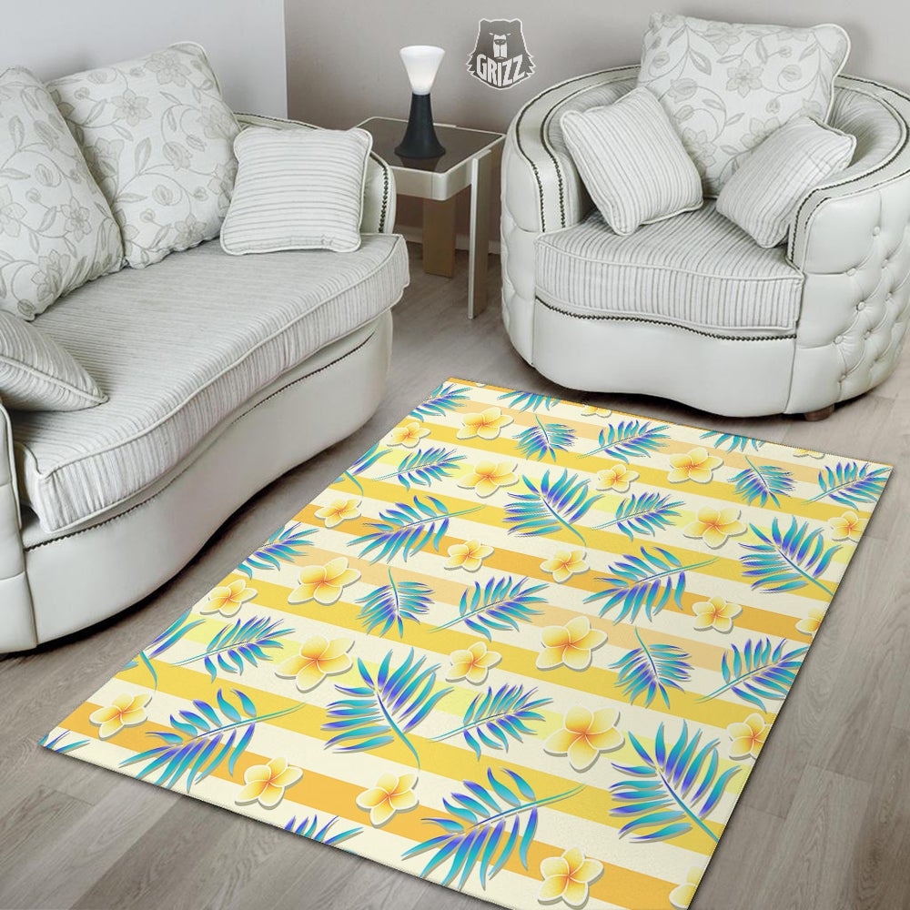 Frangipani Yellow Print Pattern Floor Mat-grizzshop