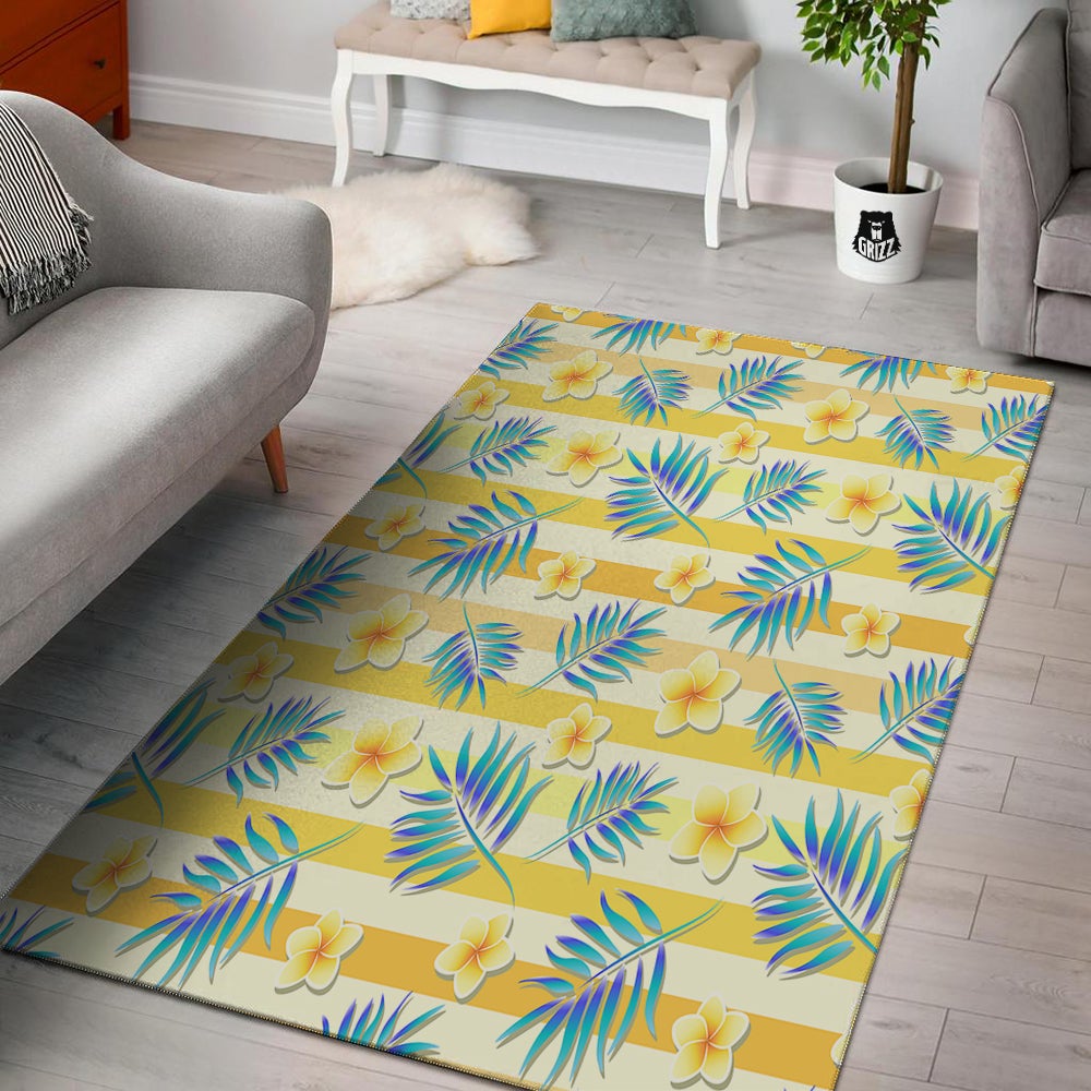 Frangipani Yellow Print Pattern Floor Mat-grizzshop
