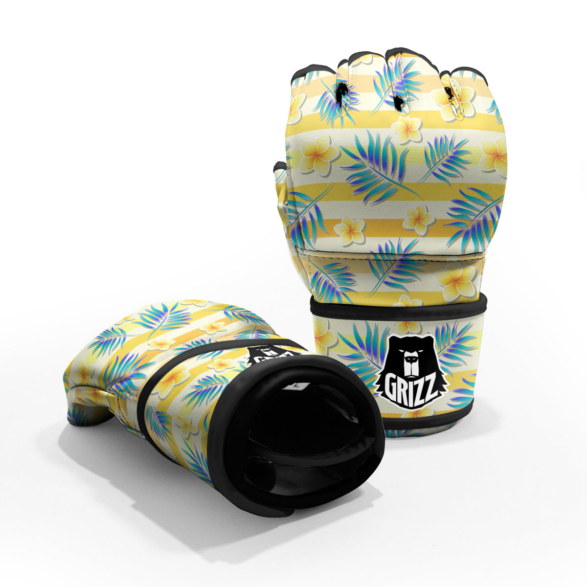 Frangipani Yellow Print Pattern MMA Gloves-grizzshop