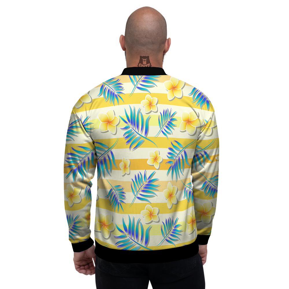 Frangipani Yellow Print Pattern Men's Bomber Jacket-grizzshop