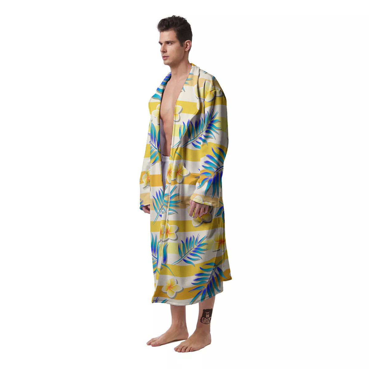 Frangipani Yellow Print Pattern Men's Robe-grizzshop