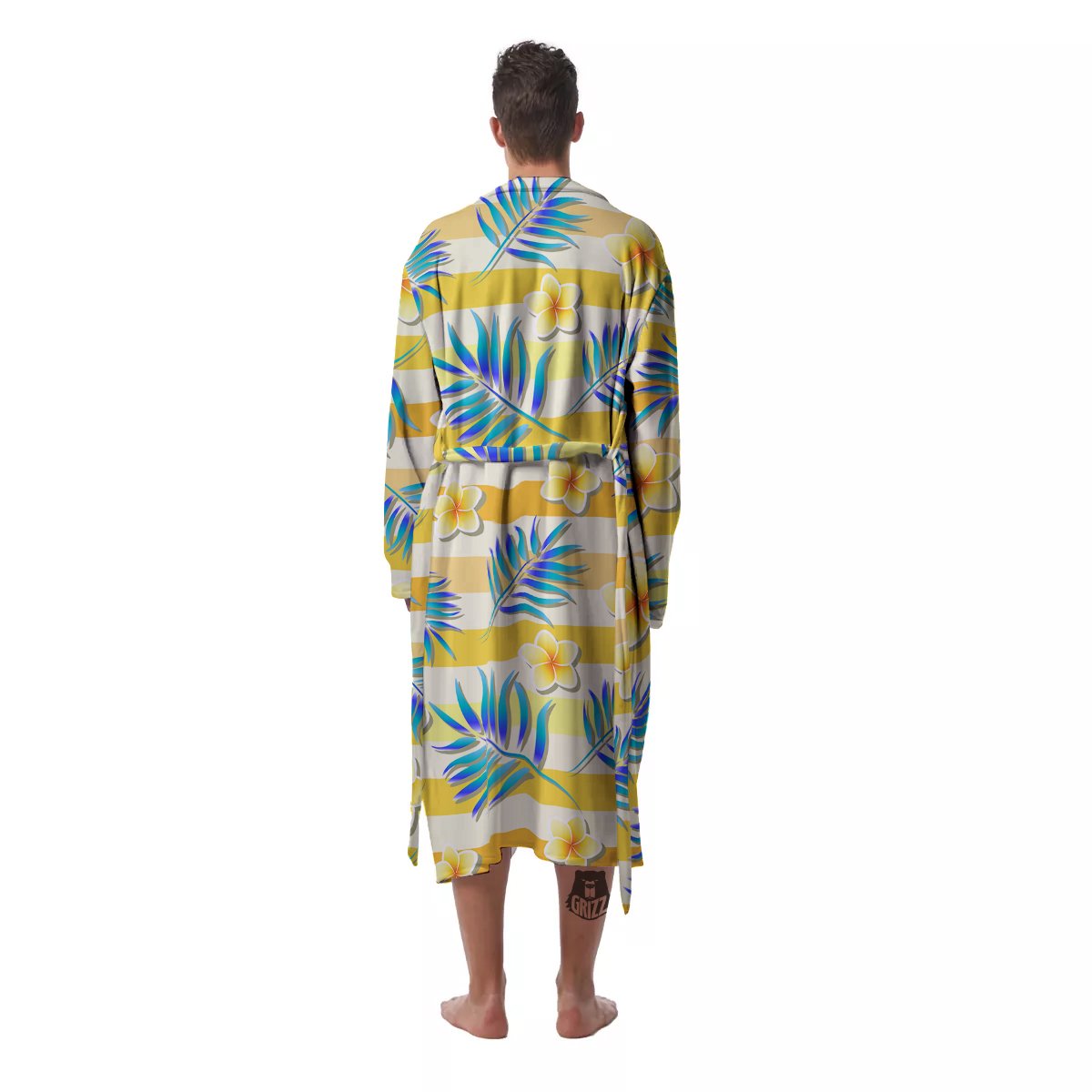 Frangipani Yellow Print Pattern Men's Robe-grizzshop