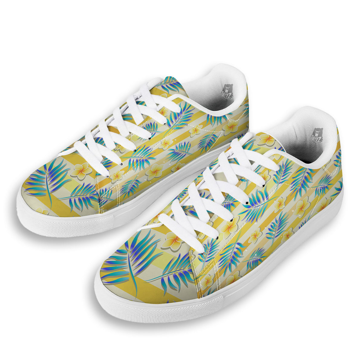 Frangipani Yellow Print Pattern White Low Top Sneakers-grizzshop