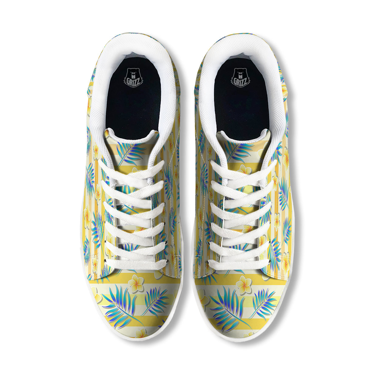 Frangipani Yellow Print Pattern White Low Top Sneakers-grizzshop