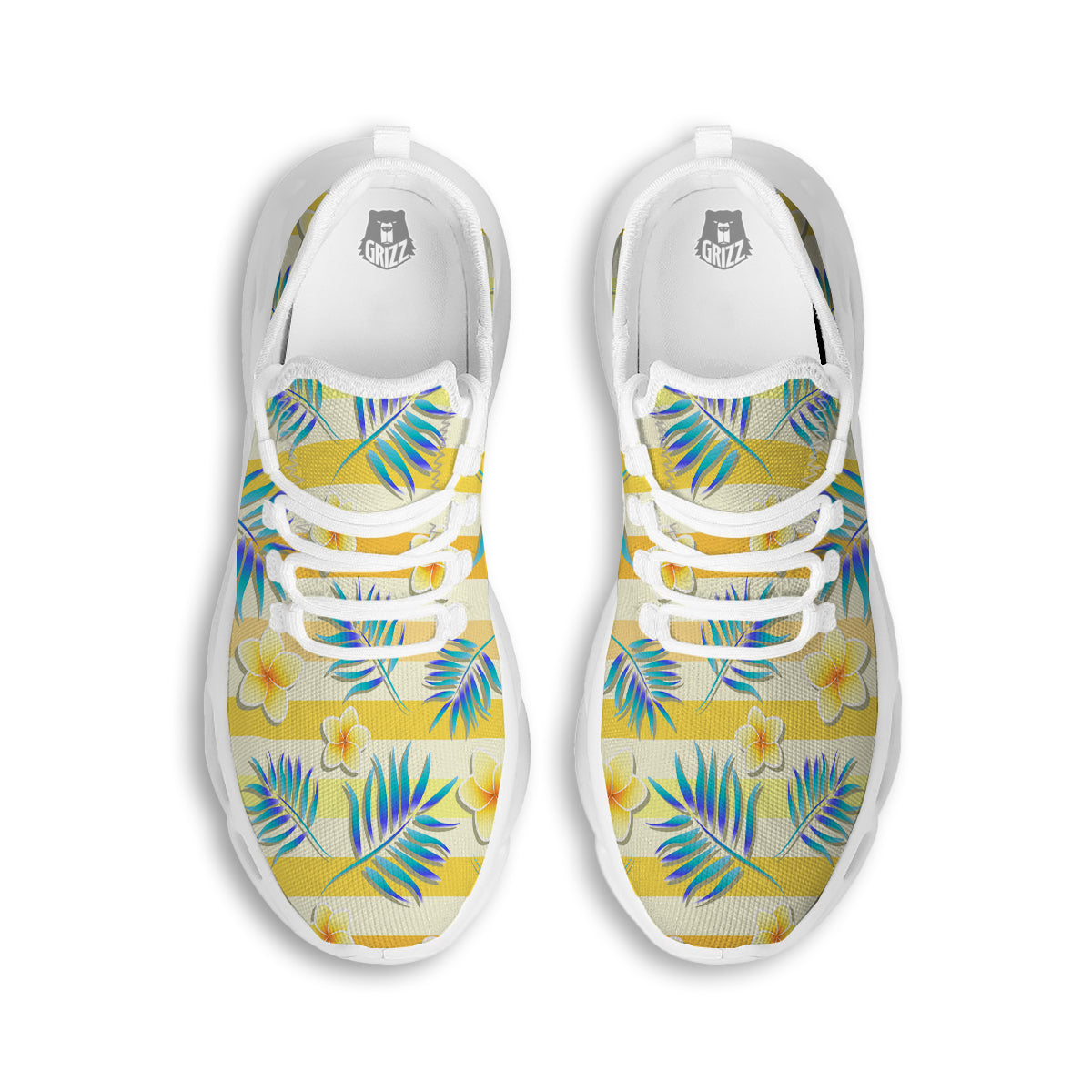 Frangipani Yellow Print Pattern White Running Shoes-grizzshop