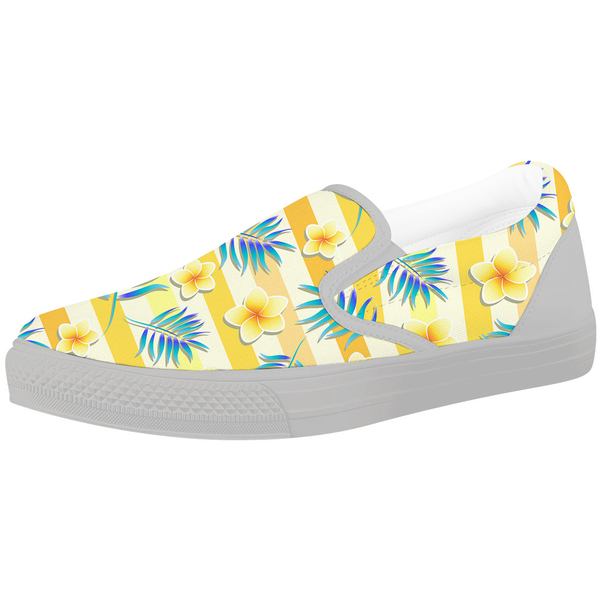 Frangipani Yellow Print Pattern White Slip On Shoes-grizzshop
