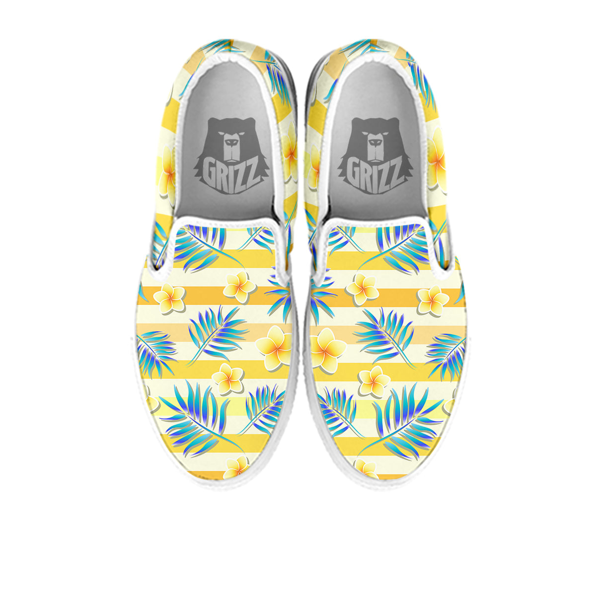 Frangipani Yellow Print Pattern White Slip On Shoes-grizzshop