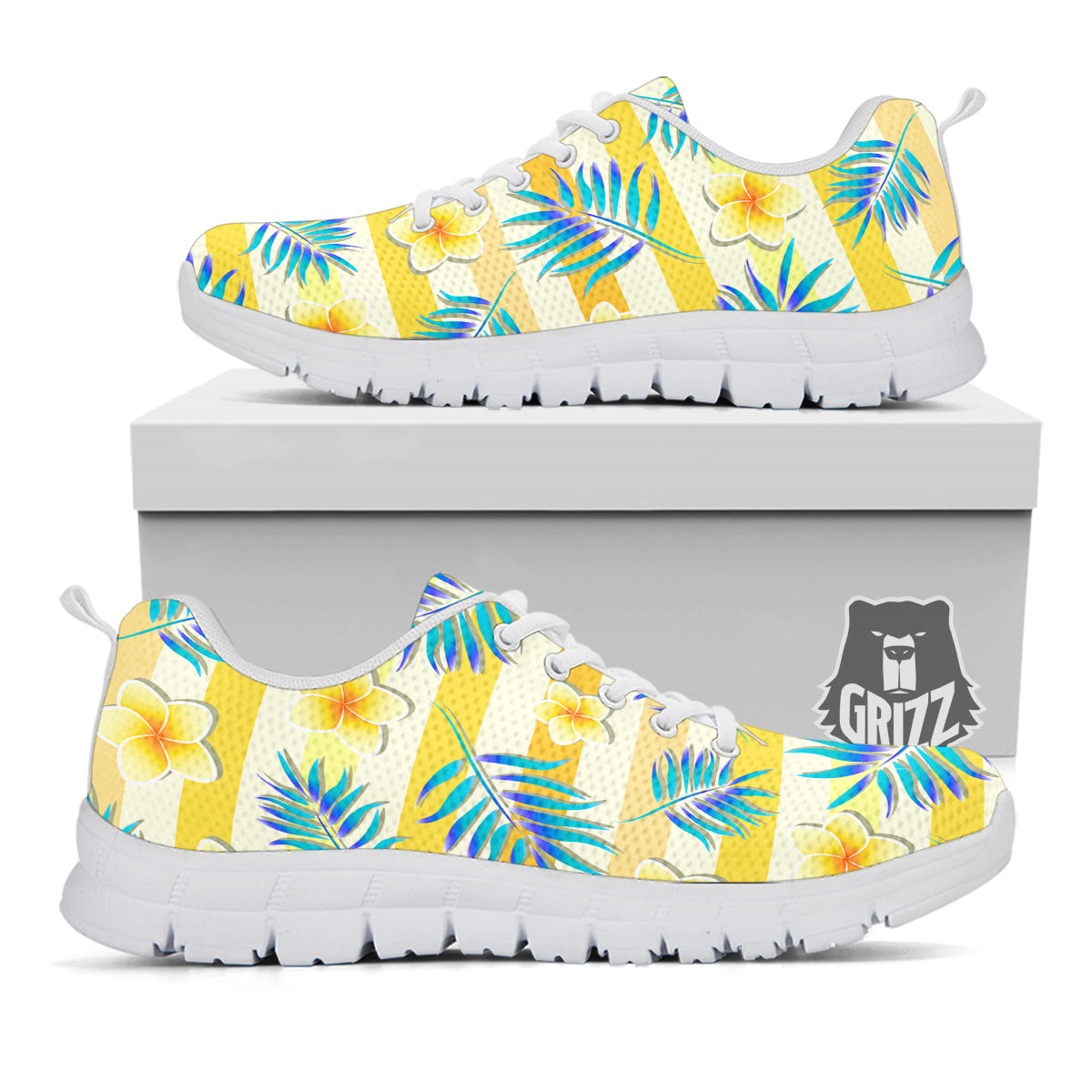 Frangipani Yellow Print Pattern White Sneaker-grizzshop