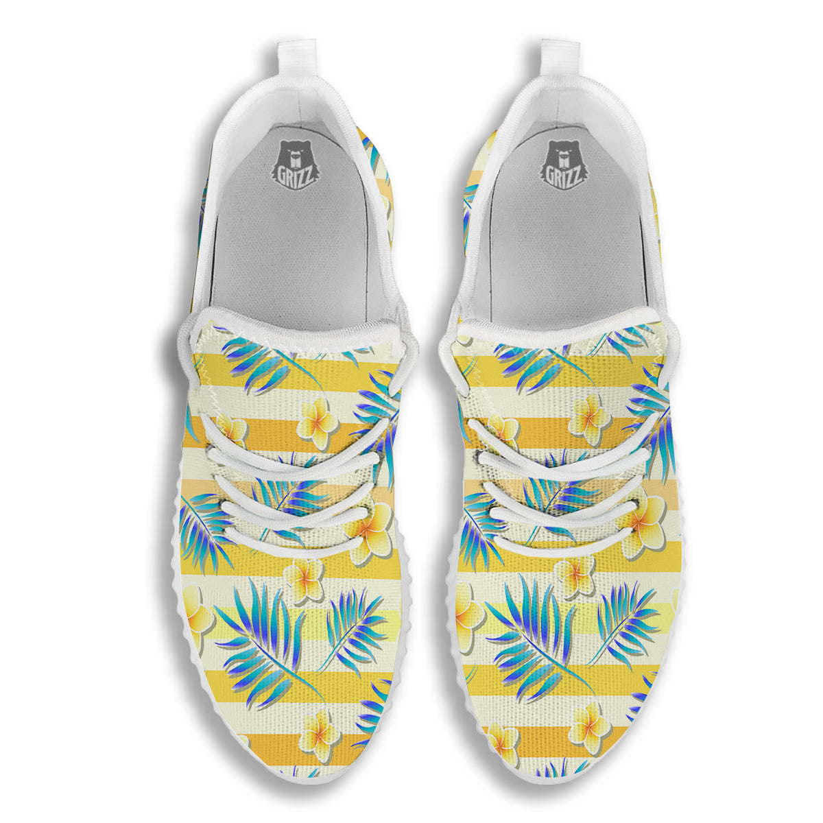Frangipani Yellow Print Pattern White Walking Shoes-grizzshop