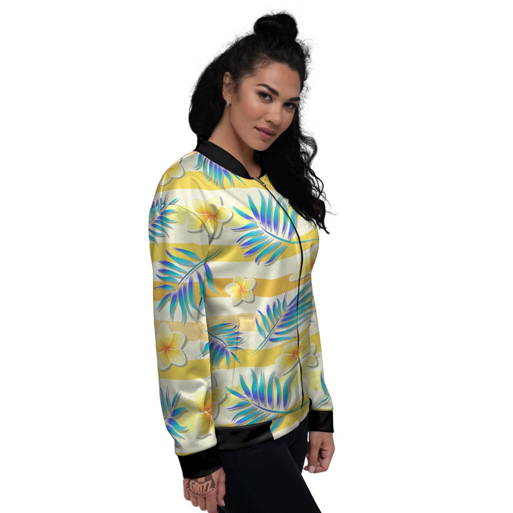 Frangipani Yellow Print Pattern Women's Bomber Jacket-grizzshop