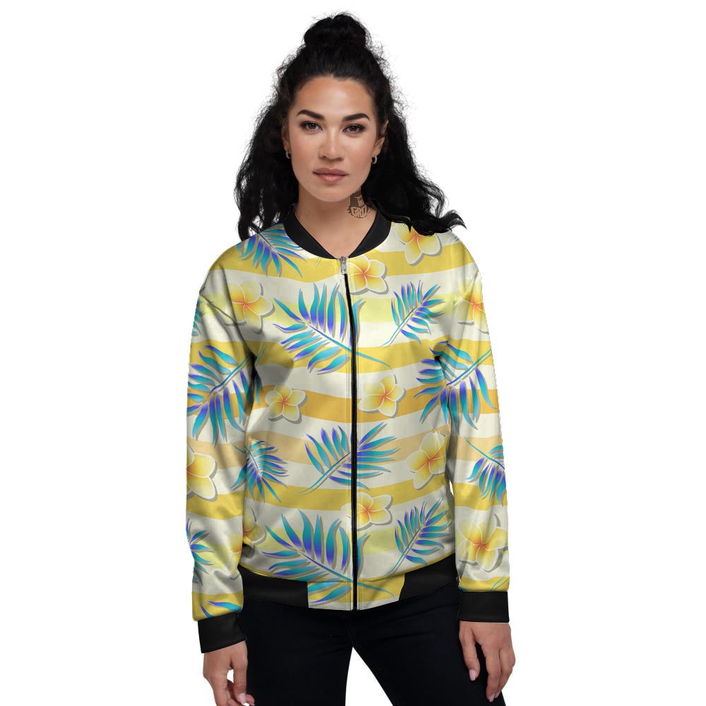 Frangipani Yellow Print Pattern Women's Bomber Jacket-grizzshop