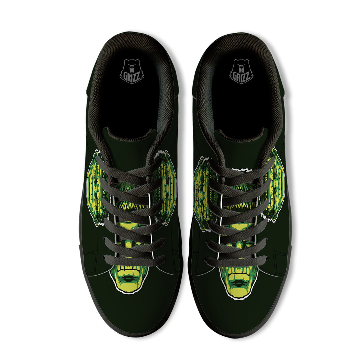 Frankenstein Cartoon Print Black Low Top Sneakers-grizzshop