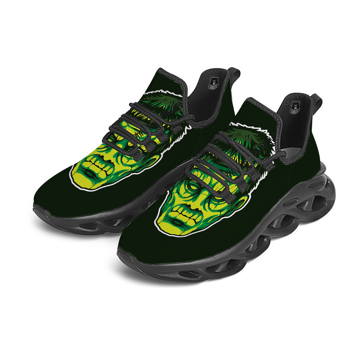 Frankenstein Cartoon Print Black Running Shoes-grizzshop