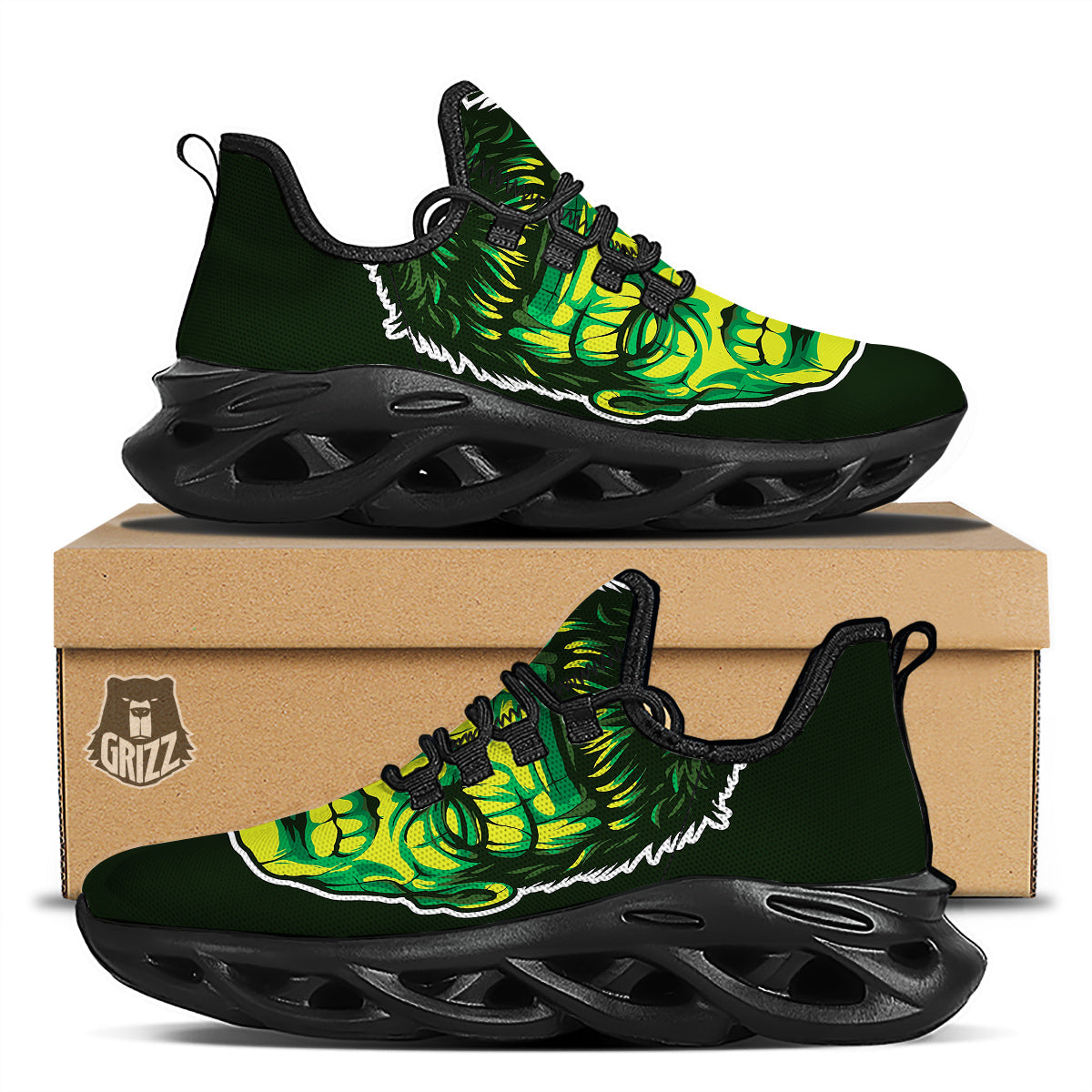 Frankenstein Cartoon Print Black Running Shoes-grizzshop