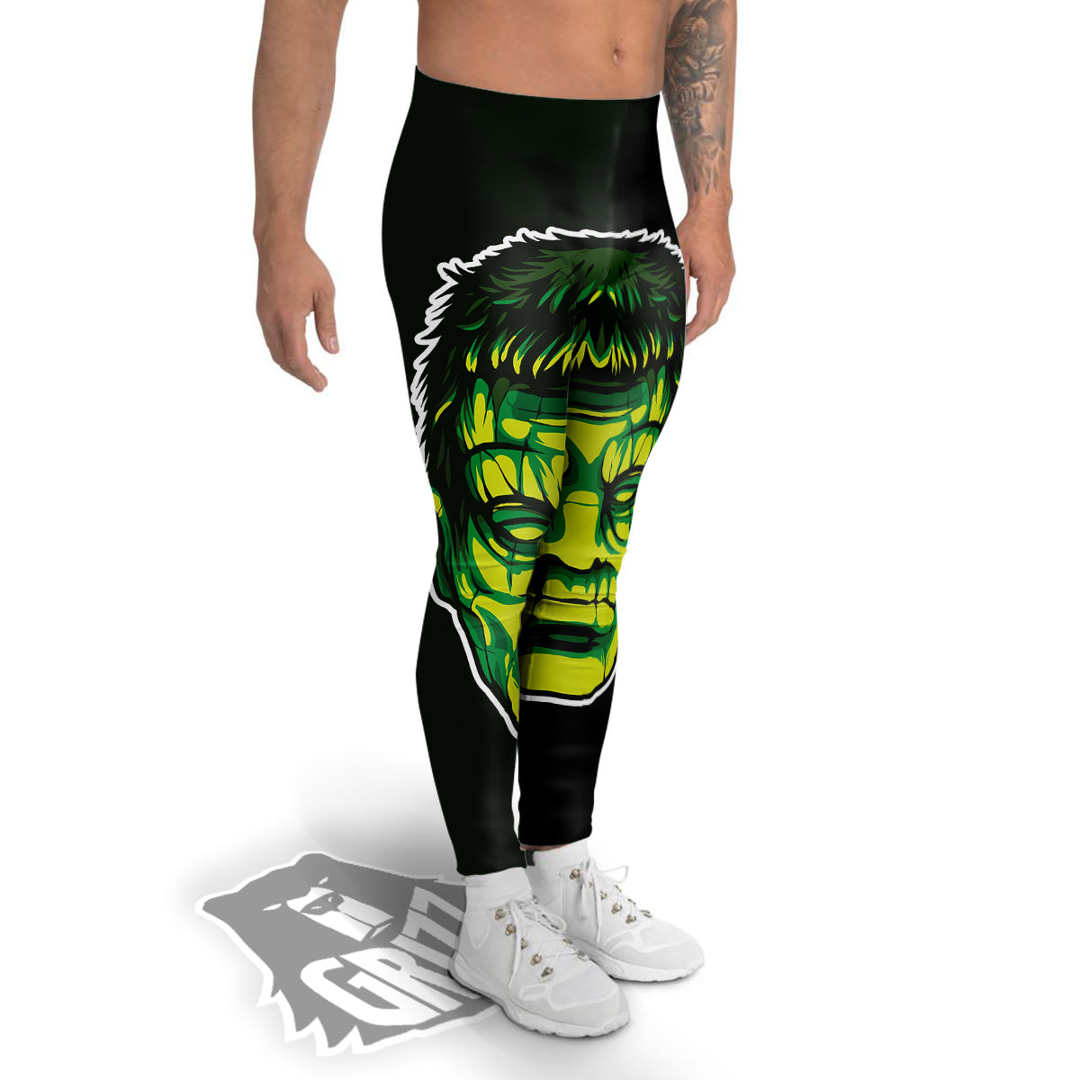 Frankenstein Cartoon Print Men's Leggings-grizzshop