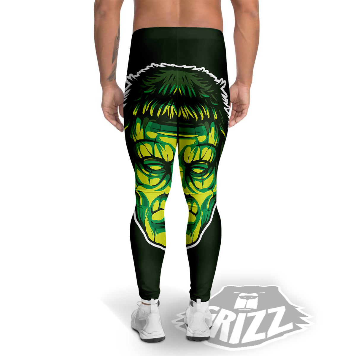 Frankenstein Cartoon Print Men's Leggings-grizzshop