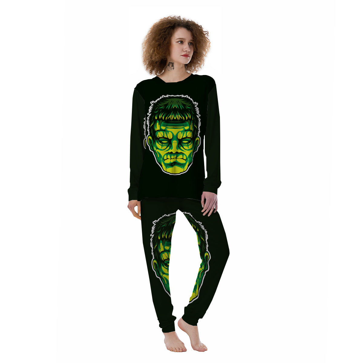 Frankenstein Cartoon Print Women's Pajamas-grizzshop