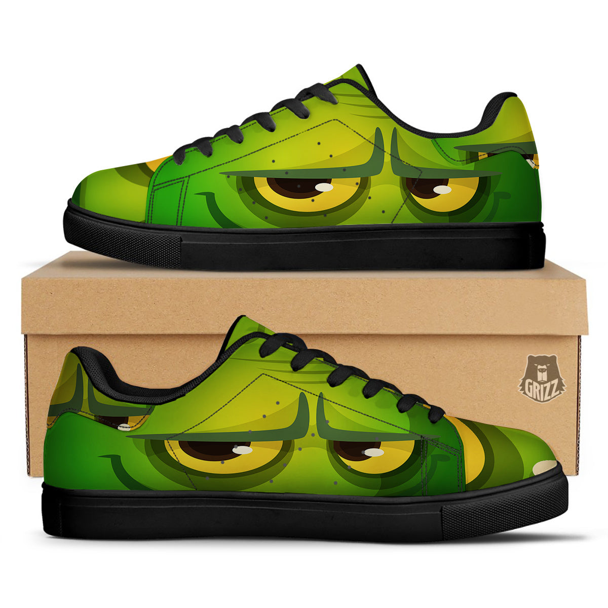 Frankenstein Face Cute Print Black Low Top Sneakers-grizzshop
