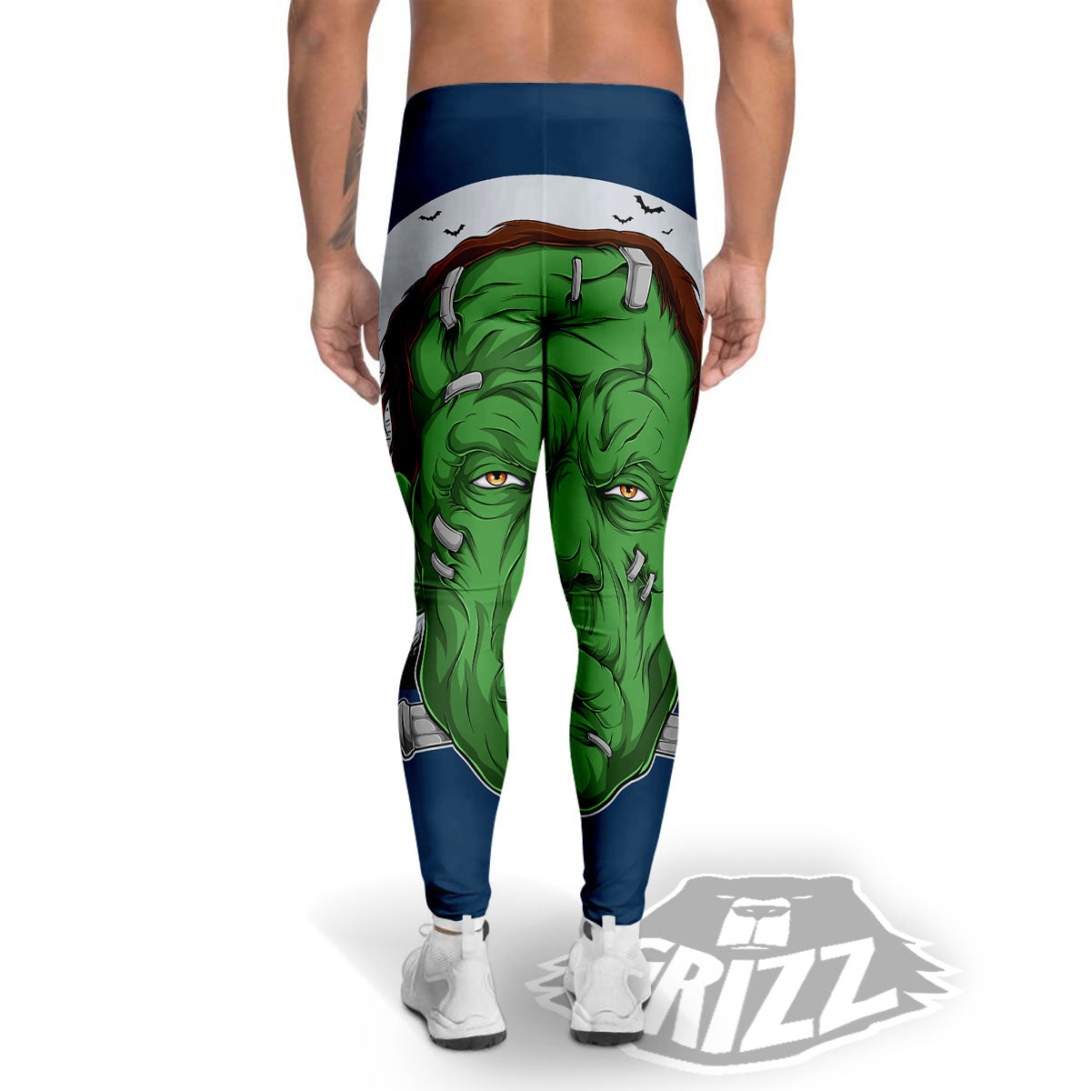 Frankenstein Face Halloween Character Print Men's Leggings-grizzshop