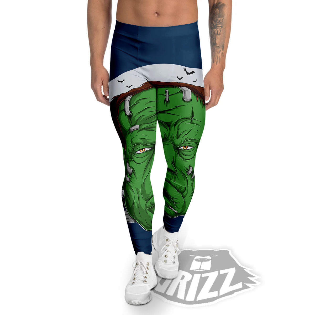 Frankenstein Face Halloween Character Print Men's Leggings-grizzshop