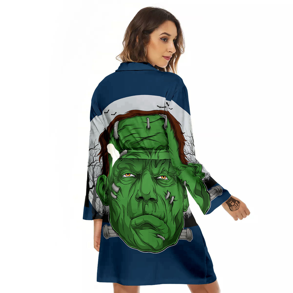 Frankenstein Face Halloween Character Print Women's Robe-grizzshop