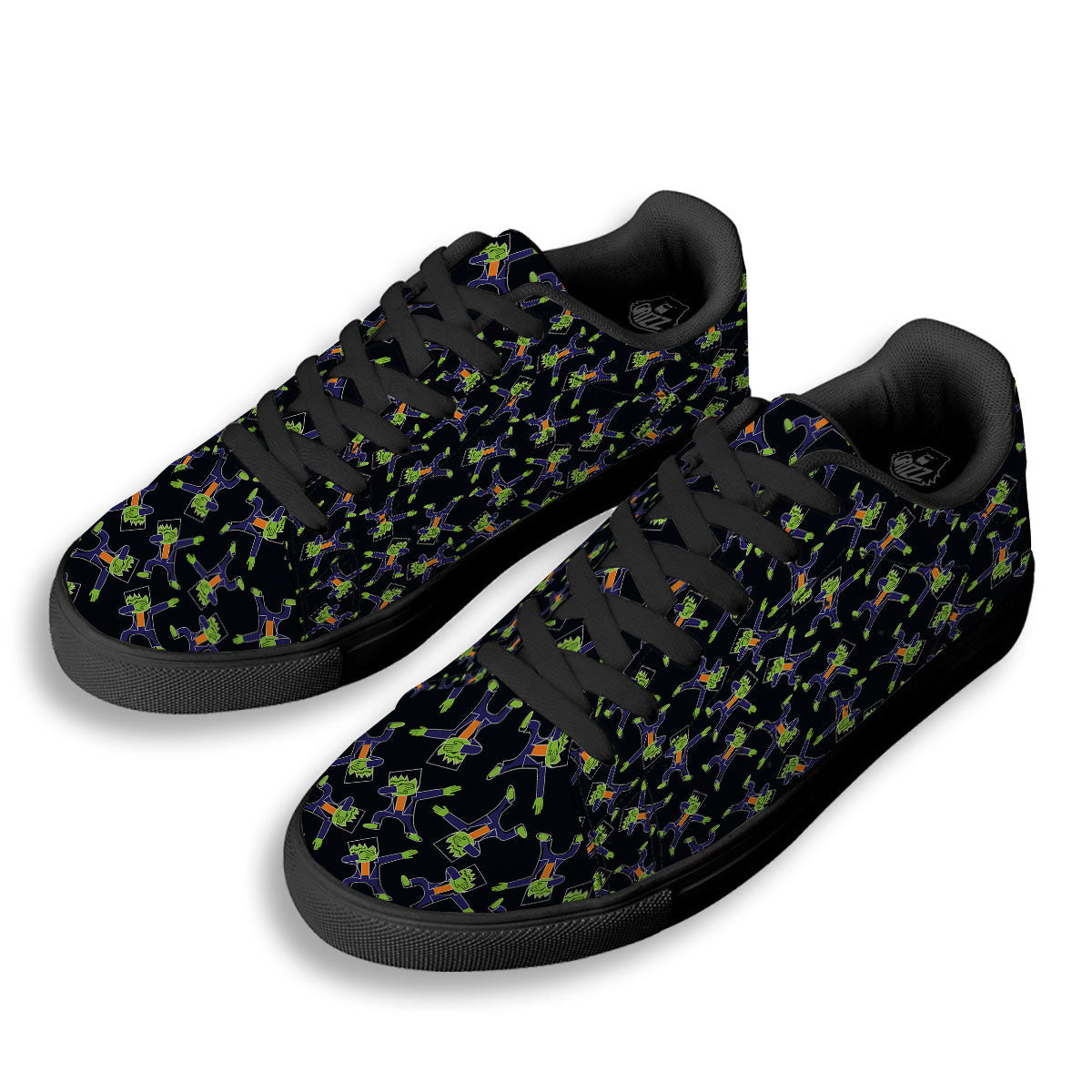 Frankenstein Halloween Print Pattern Black Low Top Sneakers-grizzshop