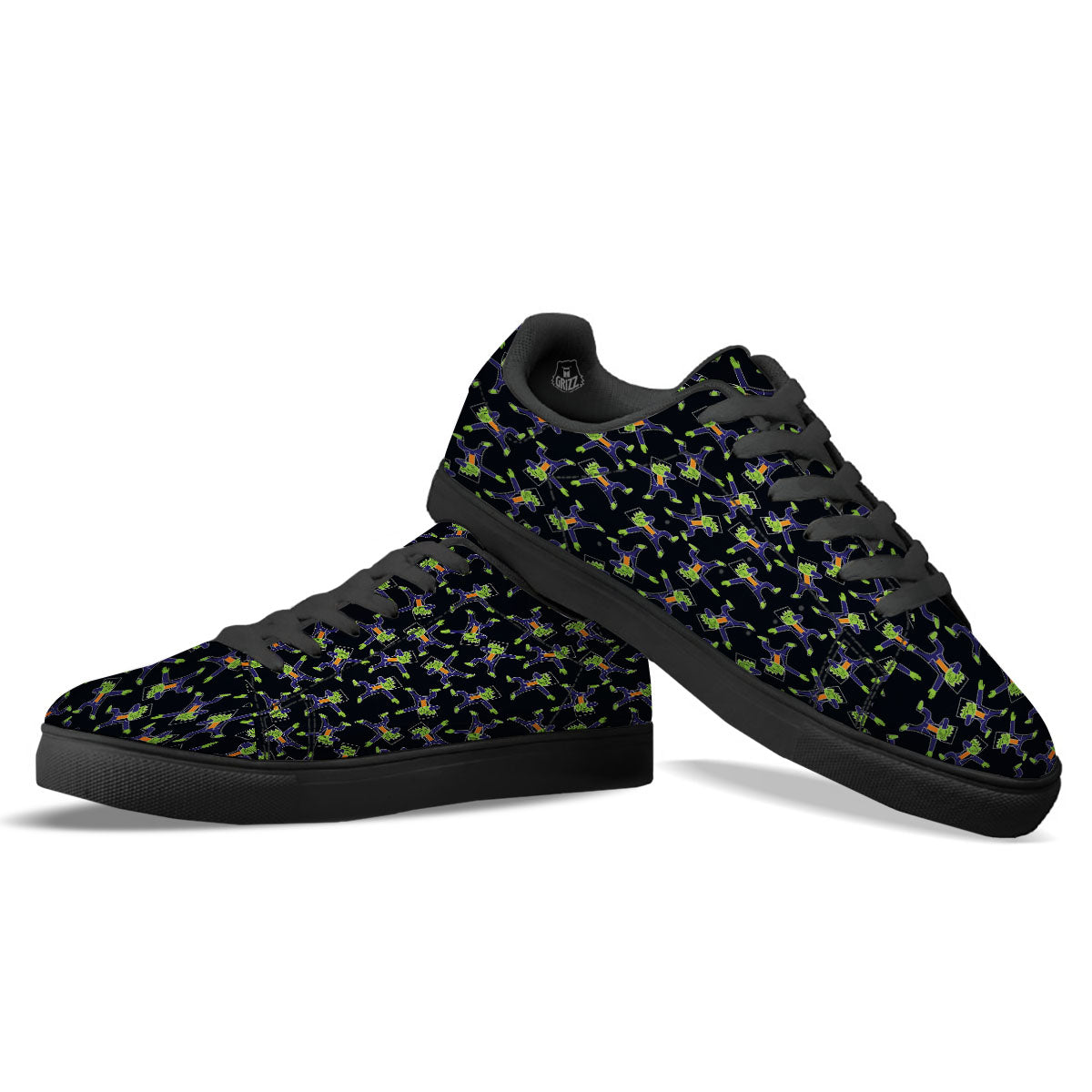Frankenstein Halloween Print Pattern Black Low Top Sneakers-grizzshop
