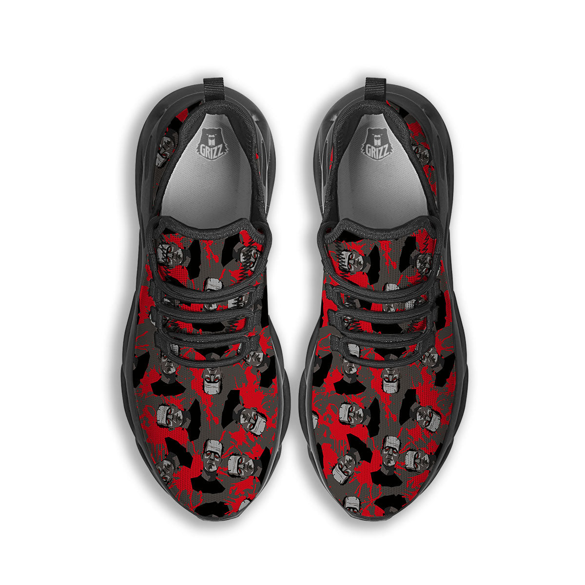 Frankenstein Horror Print Pattern Black Running Shoes-grizzshop
