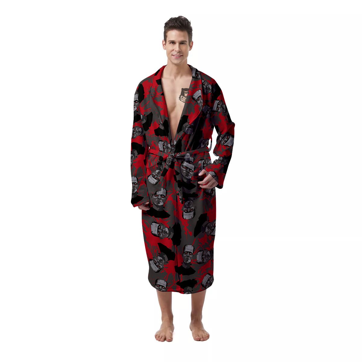 Frankenstein Horror Print Pattern Men's Robe-grizzshop