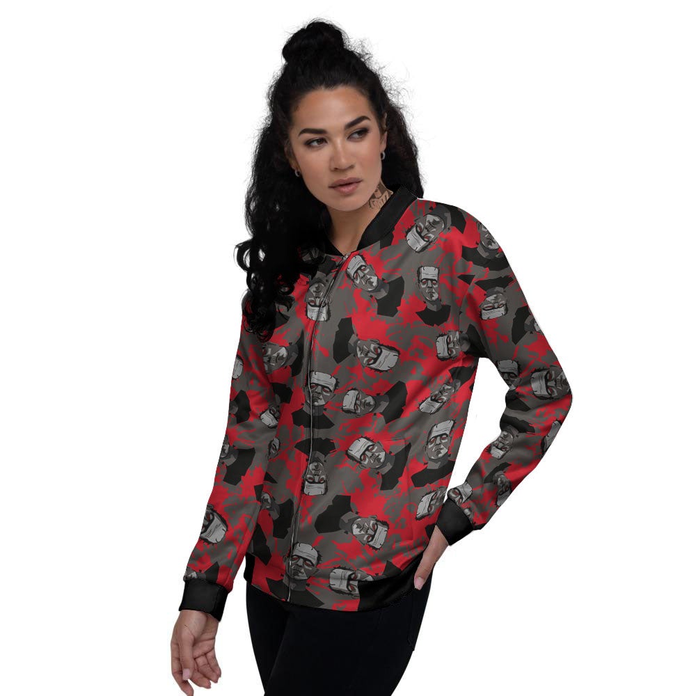 Frankenstein Horror Print Pattern Women's Bomber Jacket-grizzshop
