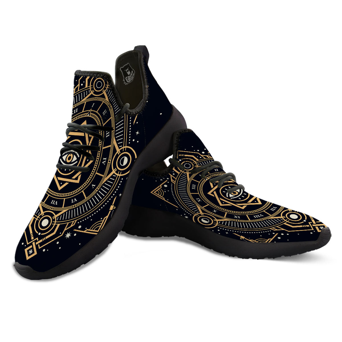 Freemasonry Masonic Eye Print Black Athletic Shoes-grizzshop