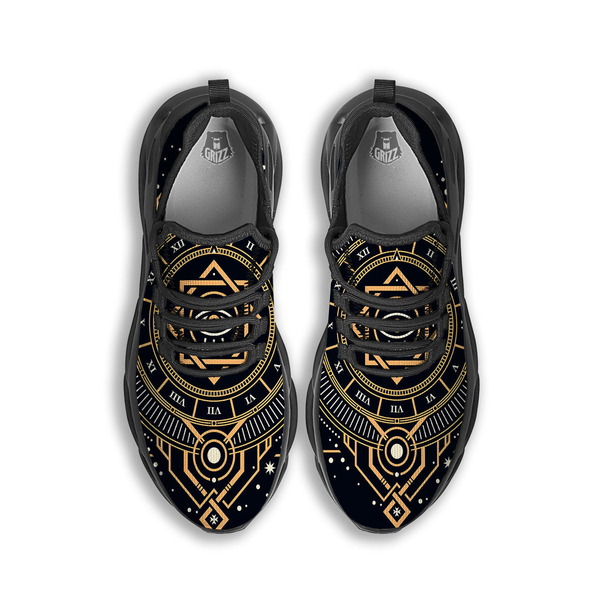 Freemasonry Masonic Eye Print Black Running Shoes-grizzshop