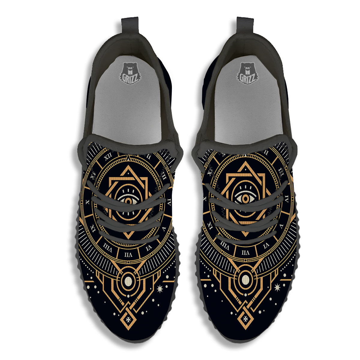 Freemasonry Masonic Eye Print Black Walking Shoes-grizzshop