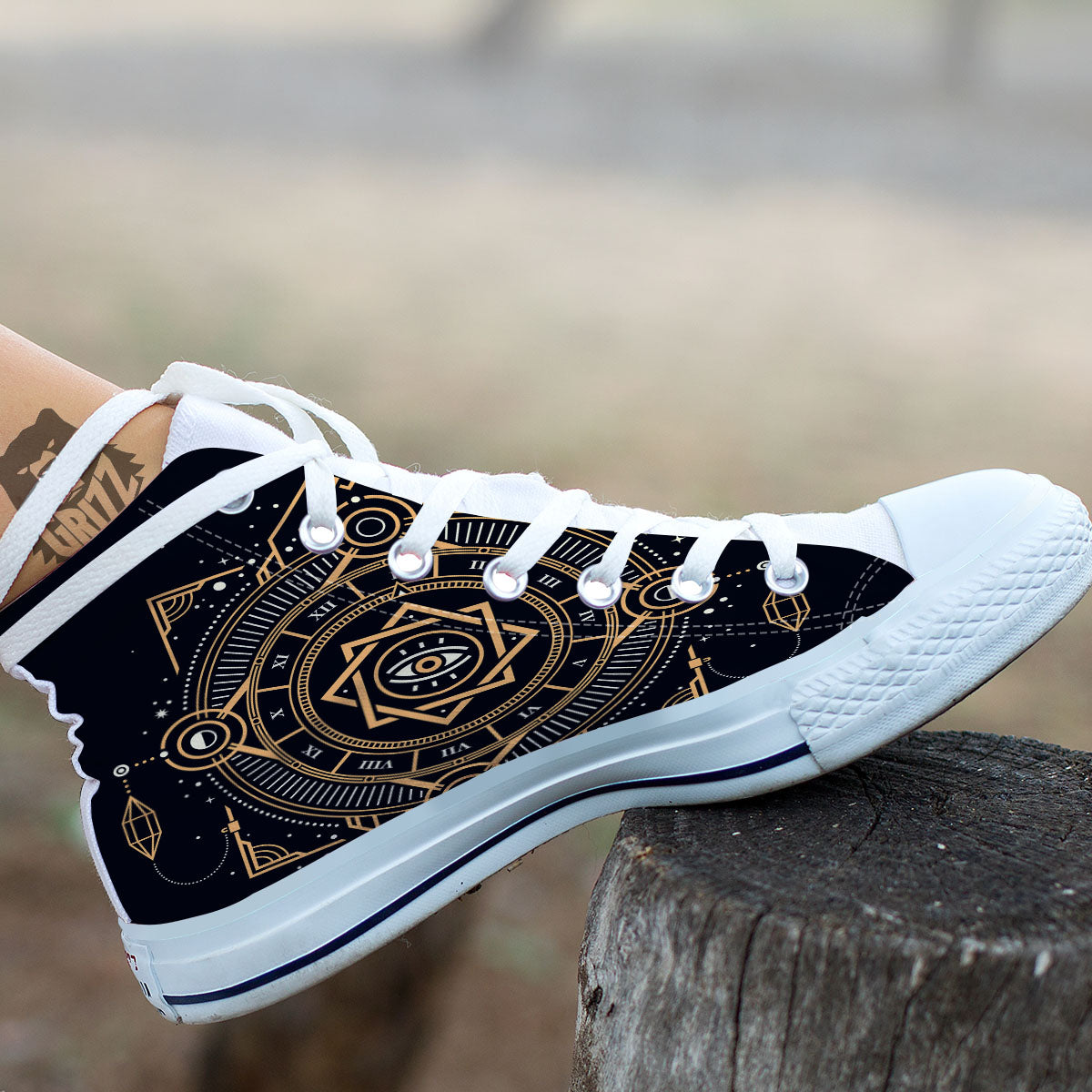 Freemasonry Masonic Eye Print White High Top Shoes-grizzshop