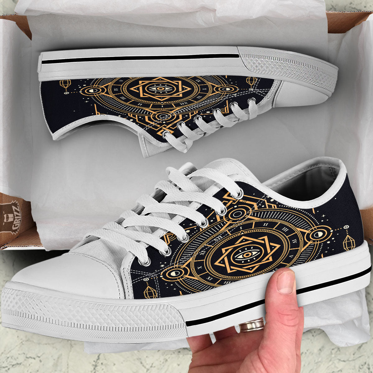 Freemasonry Masonic Eye Print White Low Top Shoes-grizzshop