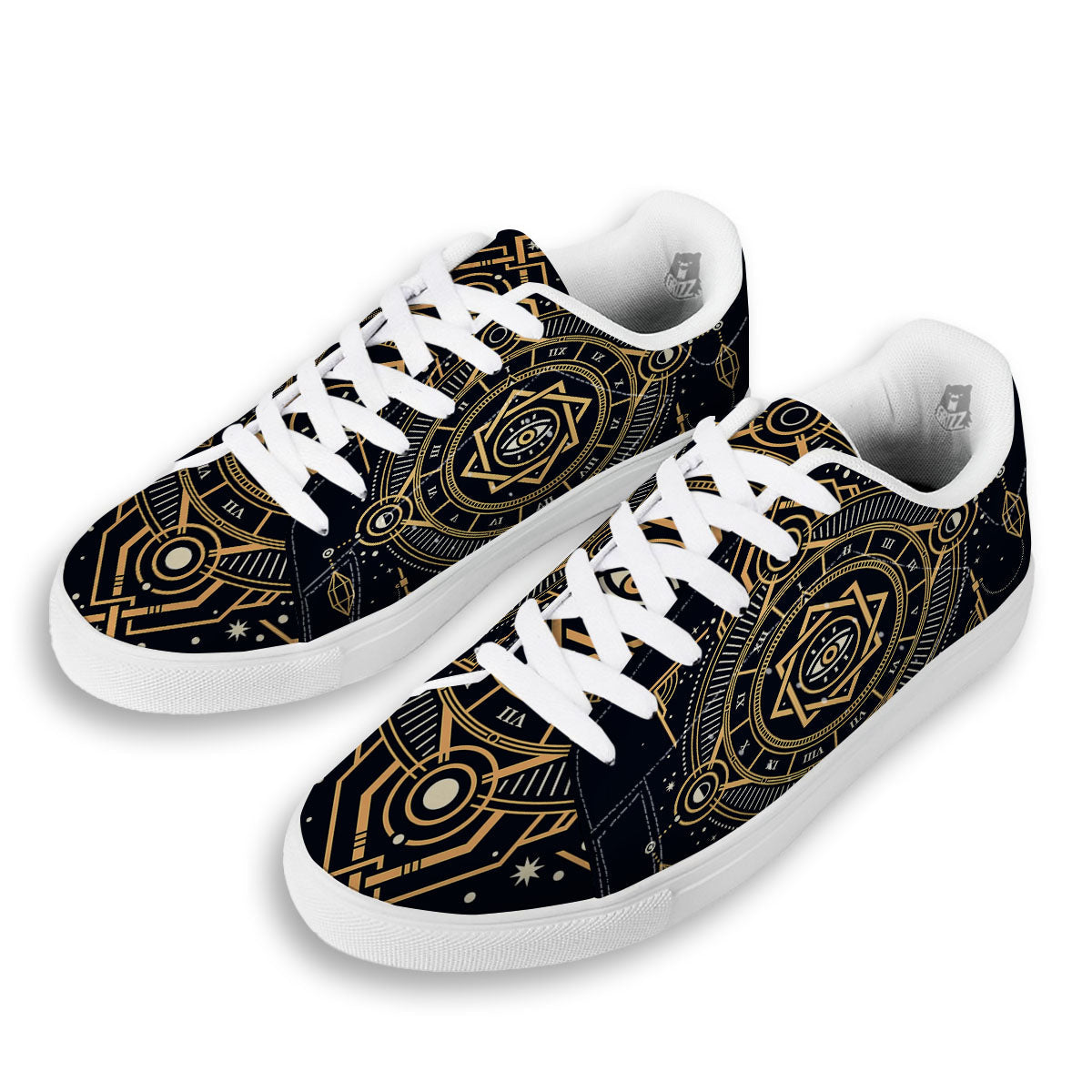 Freemasonry Masonic Eye Print White Low Top Sneakers-grizzshop