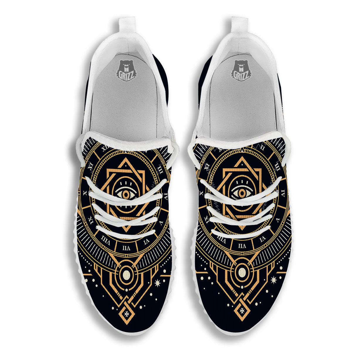 Freemasonry Masonic Eye Print White Walking Shoes-grizzshop