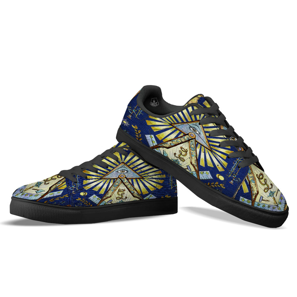 Freemasonry Masonic Vintage Print Black Low Top Sneakers-grizzshop