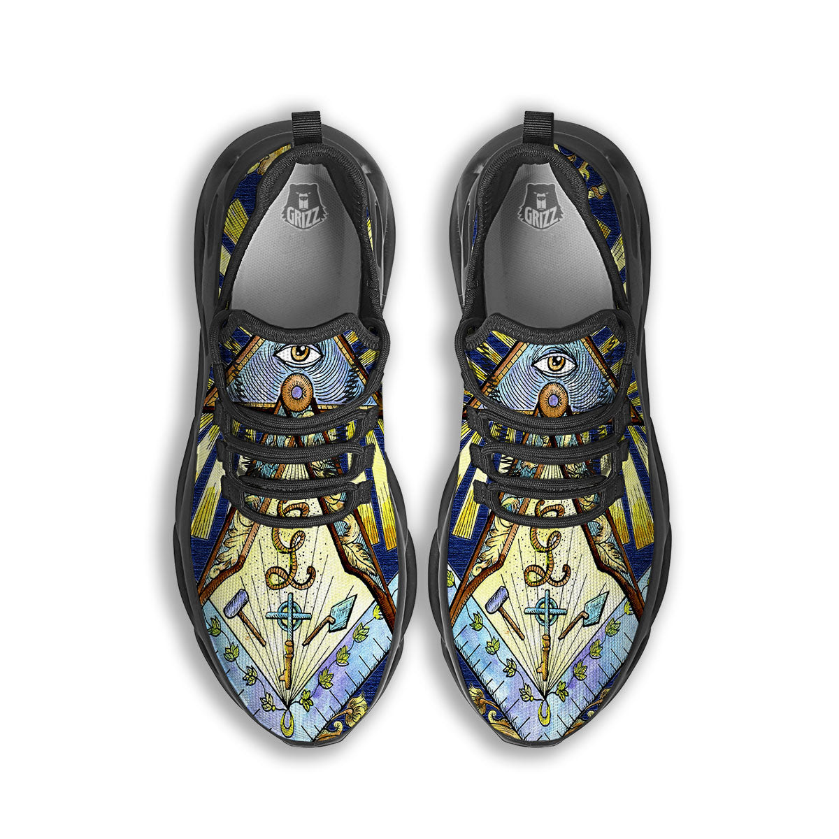 Freemasonry Masonic Vintage Print Black Running Shoes-grizzshop