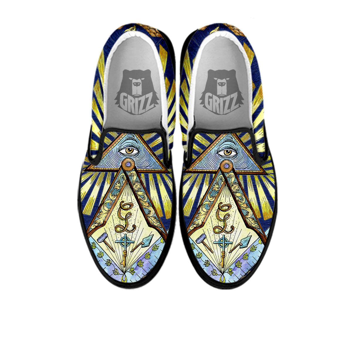 Freemasonry Masonic Vintage Print Black Slip On Shoes-grizzshop