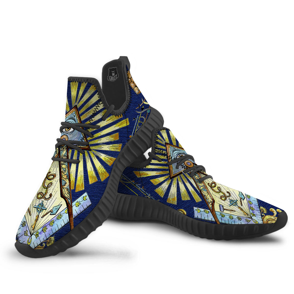 Freemasonry Masonic Vintage Print Black Walking Shoes-grizzshop