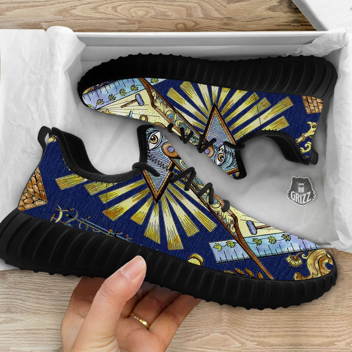 Freemasonry Masonic Vintage Print Black Walking Shoes-grizzshop