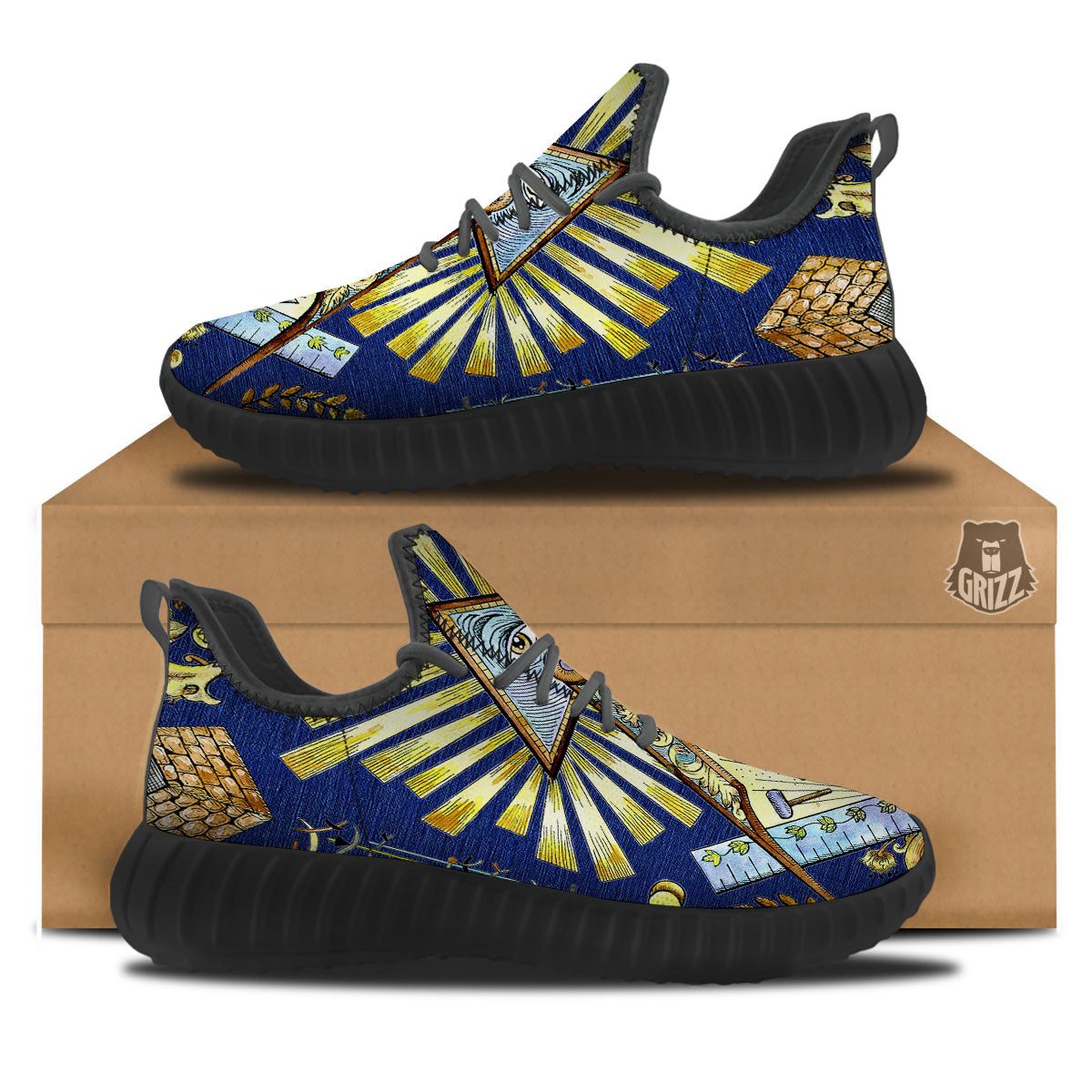 Freemasonry Masonic Vintage Print Black Walking Shoes-grizzshop